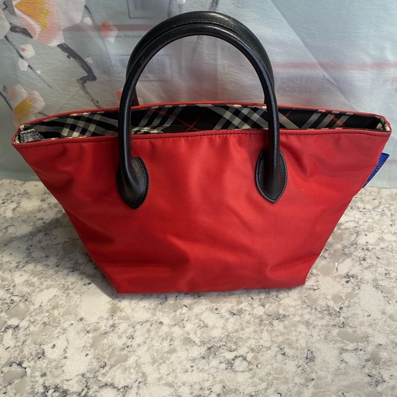 Burberry Blue Label Mini Red Tote w/ Nova Check Print EUC - Picture 1 of 11